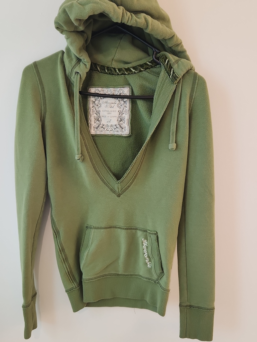 Abercrombie & Fitch Olive Green V-Neck Pullover Hoodie